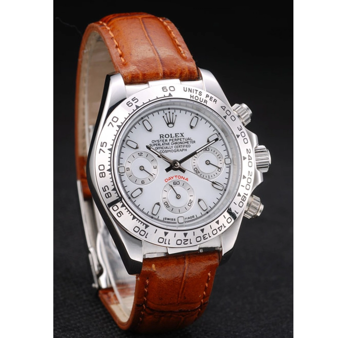 AAA Replica Watches Strap Leather Steel Stainless Case Rolex Tachymeter Brown White Dial Lady Daytona 0624